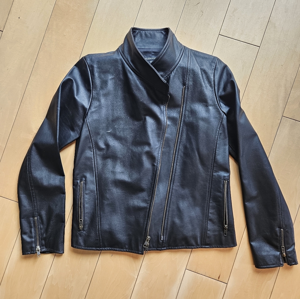 Eileen Fisher Black Leather Motorcyle Jacket